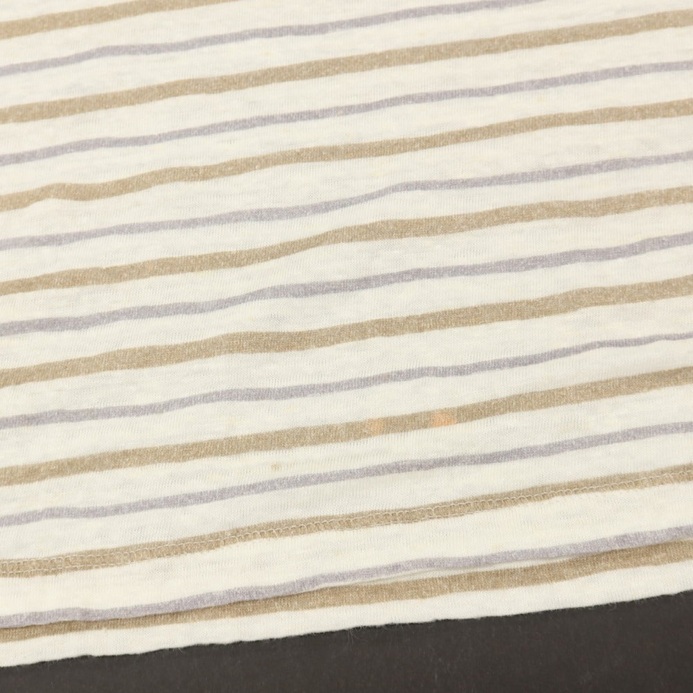 【中古】エルメネジルドゼニア Ermenegildo Zegna リネン ボーダー クルーネック 半袖Ｔシャツ ホワイトxブラウン【サイズ50/M】【 状態ランクC 】【 メンズ 】