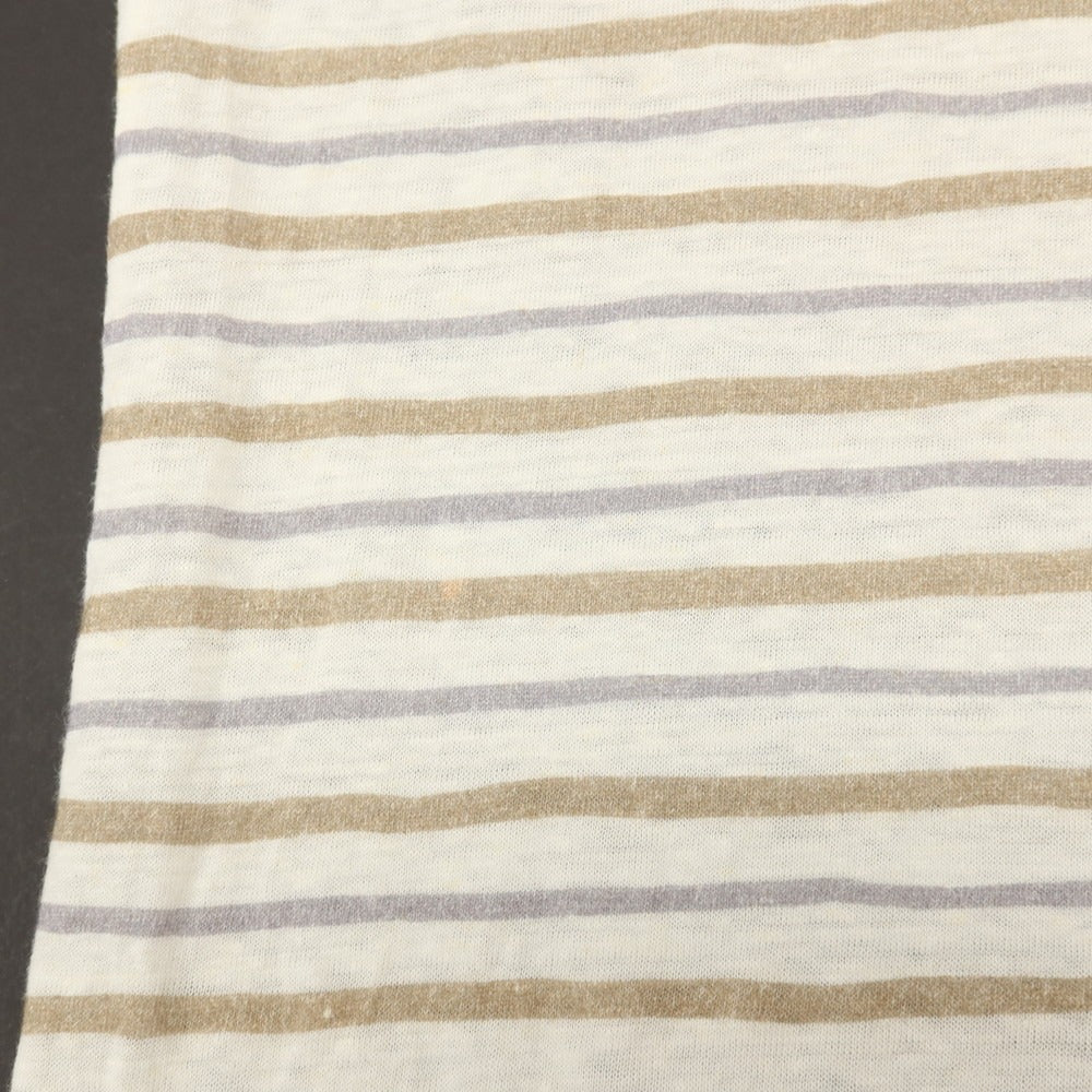 【中古】エルメネジルドゼニア Ermenegildo Zegna リネン ボーダー クルーネック 半袖Ｔシャツ ホワイトxブラウン【サイズ50/M】【 状態ランクC 】【 メンズ 】