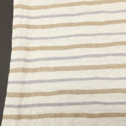【中古】エルメネジルドゼニア Ermenegildo Zegna リネン ボーダー クルーネック 半袖Ｔシャツ ホワイトxブラウン【サイズ50/M】【 状態ランクC 】【 メンズ 】