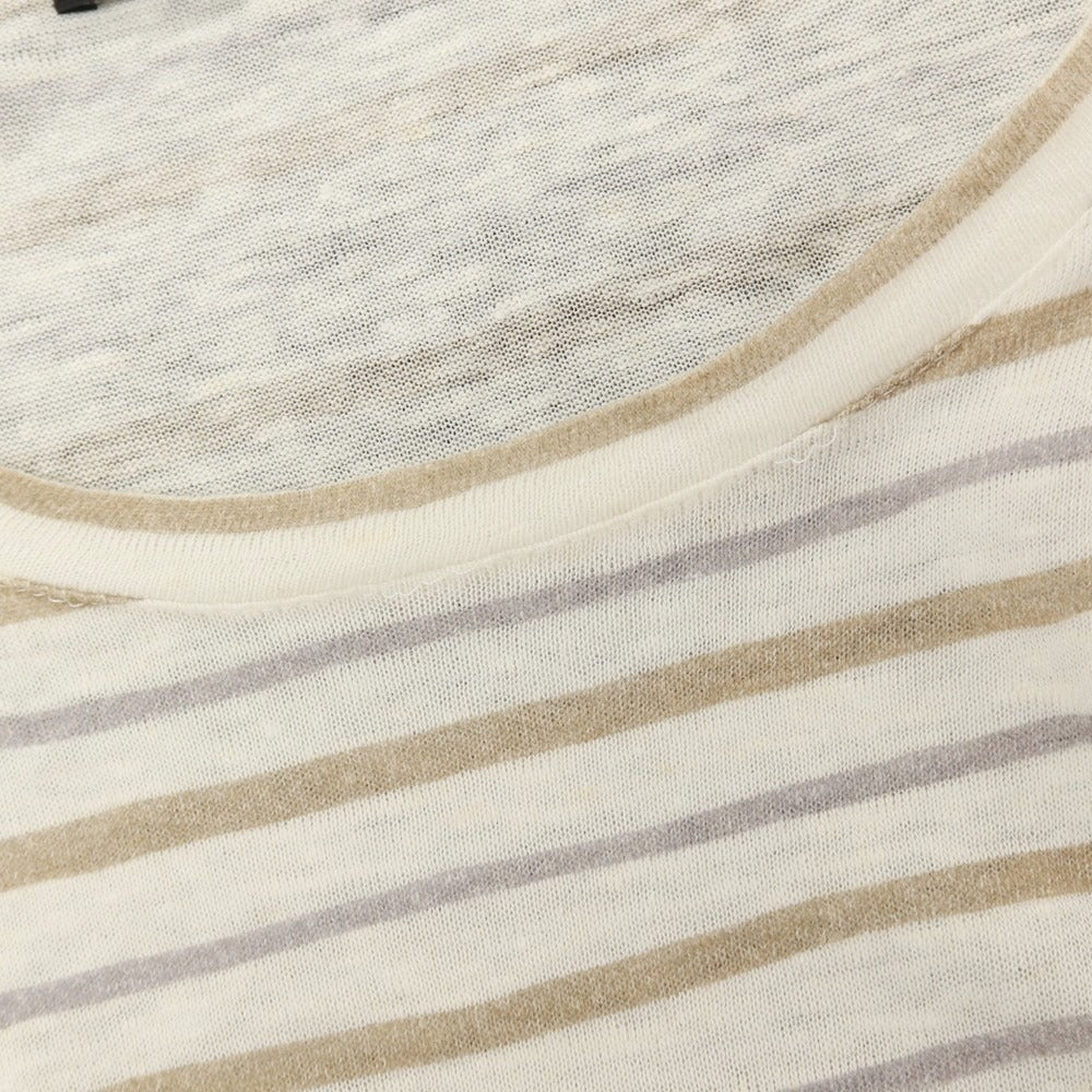 【中古】エルメネジルドゼニア Ermenegildo Zegna リネン ボーダー クルーネック 半袖Ｔシャツ ホワイトxブラウン【サイズ50/M】【 状態ランクC 】【 メンズ 】