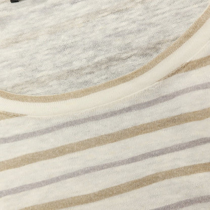 【中古】エルメネジルドゼニア Ermenegildo Zegna リネン ボーダー クルーネック 半袖Ｔシャツ ホワイトxブラウン【サイズ50/M】【 状態ランクC 】【 メンズ 】