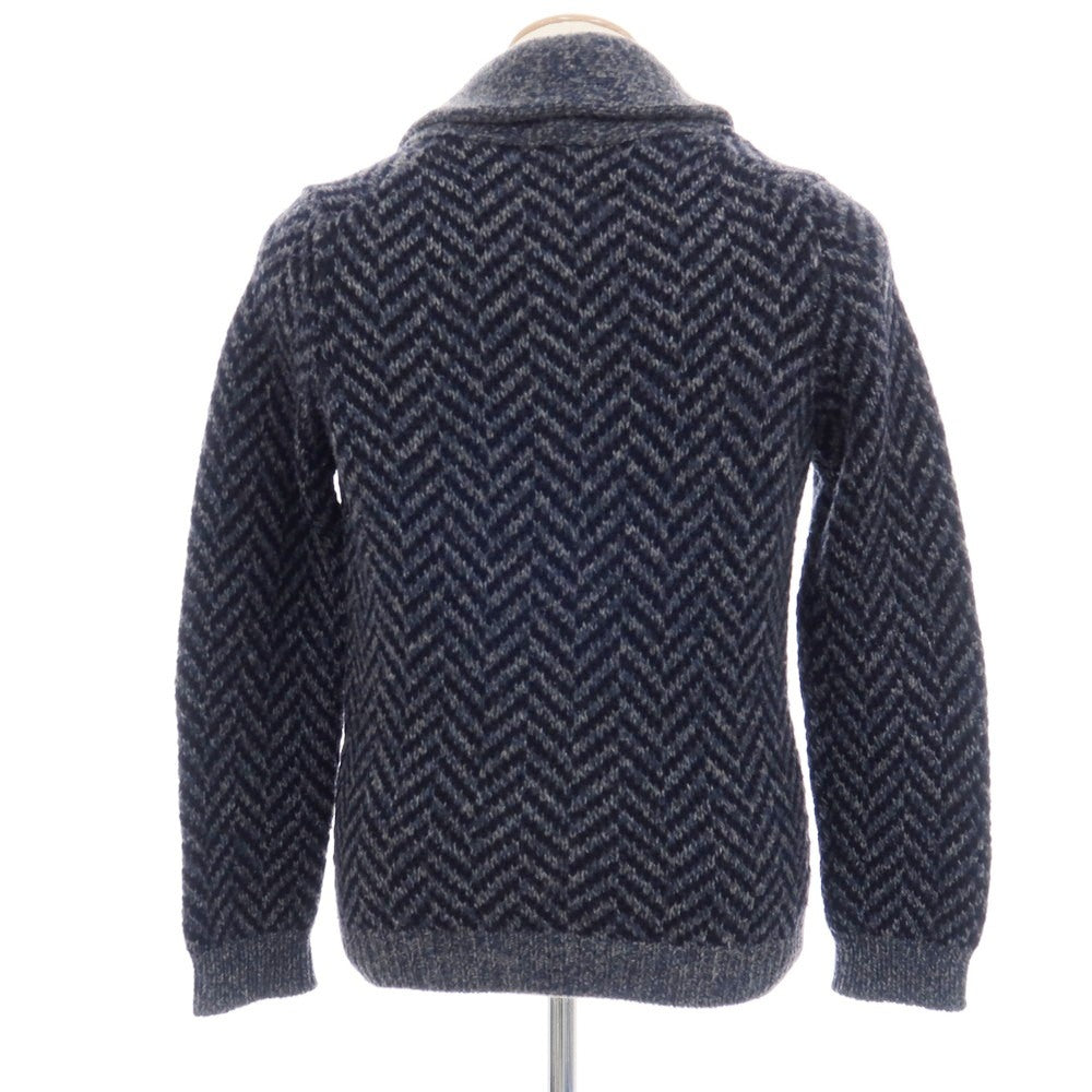 【中古】グランサッソ GRAN SASSO ウール ヘリンボーン ショールカラー カーディガン ネイビーxグレー【サイズ44】【 状態ランクC 】【 メンズ 】