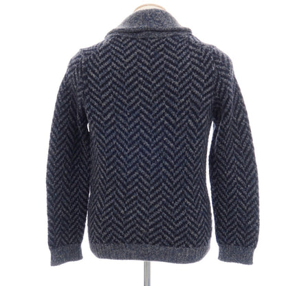 【中古】グランサッソ GRAN SASSO ウール ヘリンボーン ショールカラー カーディガン ネイビーxグレー【サイズ44】【 状態ランクC 】【 メンズ 】