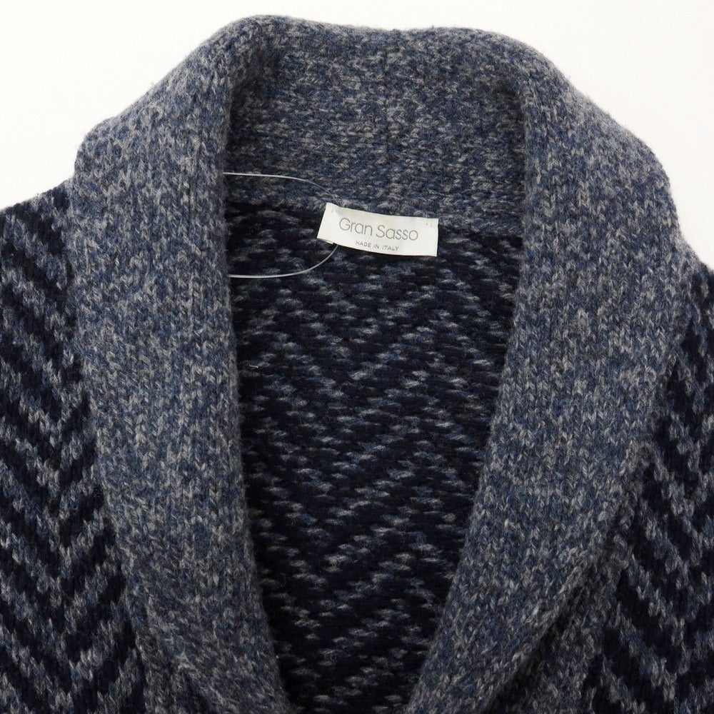 【中古】グランサッソ GRAN SASSO ウール ヘリンボーン ショールカラー カーディガン ネイビーxグレー【サイズ44】【 状態ランクC 】【 メンズ 】