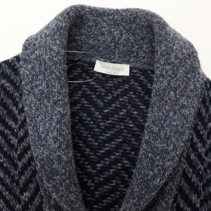 【中古】グランサッソ GRAN SASSO ウール ヘリンボーン ショールカラー カーディガン ネイビーxグレー【サイズ44】【 状態ランクC 】【 メンズ 】