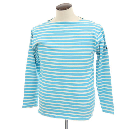 【中古】セントジェームス SAINT JAMES コットン ボーダー ボートネック バスクシャツ 長袖Ｔシャツ ライトブルー【サイズ5】【 状態ランクC 】【 メンズ 】
