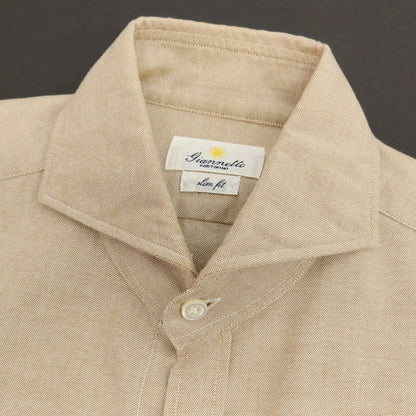【中古】ジャンネット giannetto コットン ホリゾンタルカラー カジュアルシャツ ベージュ【サイズXS】【 状態ランクC 】【 メンズ 】