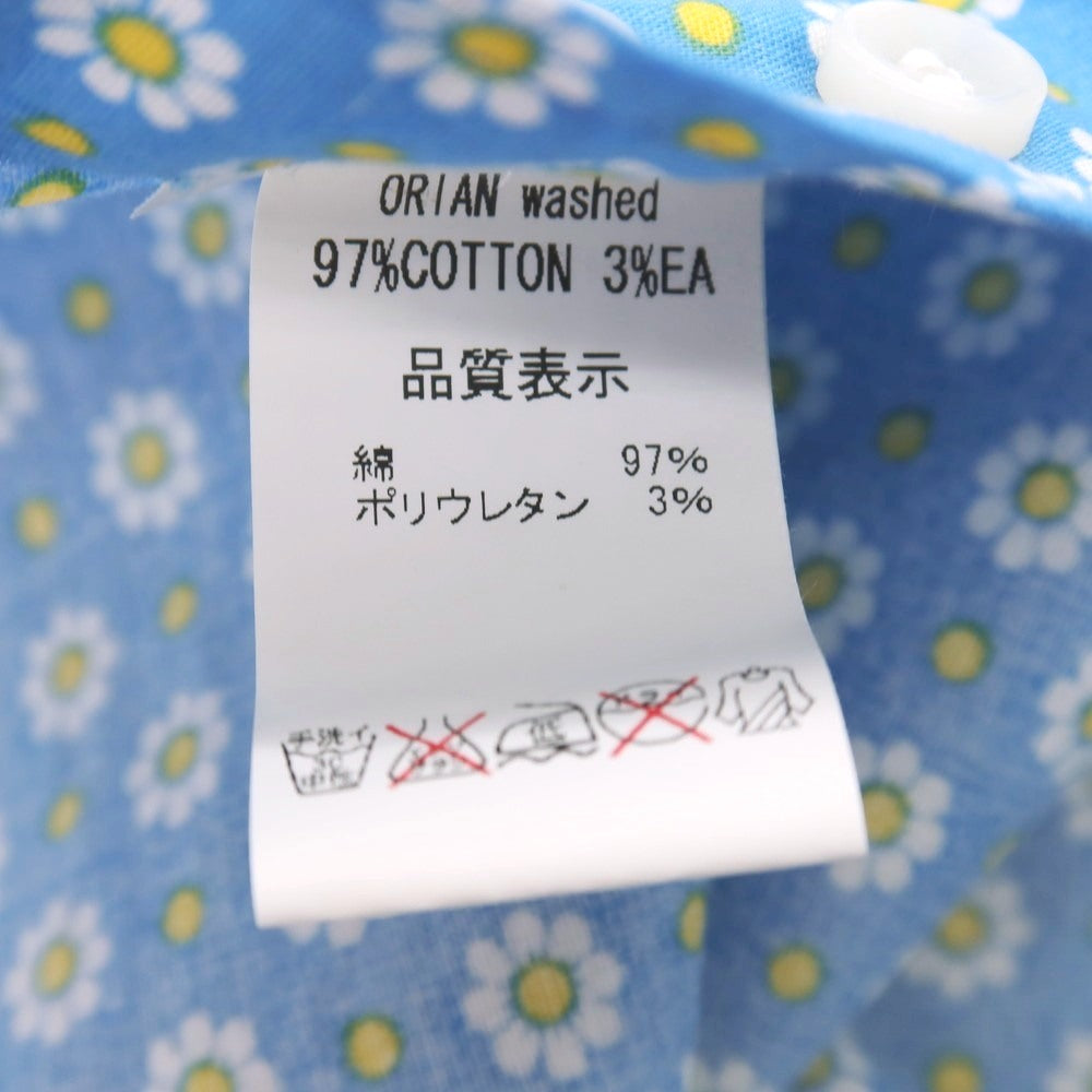 【中古】オリアン ORIAN ストレッチ コットン 花柄×ドット プリント ホリゾンタルカラー カジュアルシャツ ブルー【サイズS】【 状態ランクB 】【 メンズ 】