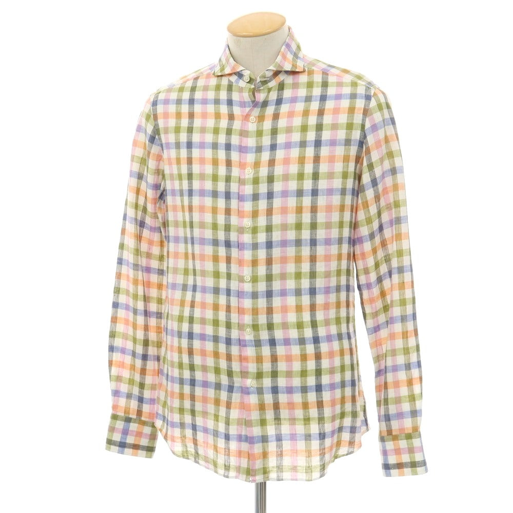 【中古】チット CIT LUXURY リネン チェック ホリゾンタルカラー カジュアルシャツ マルチ【サイズ38】【 状態ランクC 】【 メンズ 】