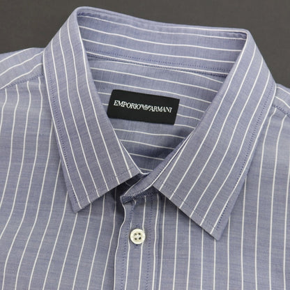 【中古】エンポリオ アルマーニ EMPORIO ARMANI ストライプ レギュラーカラー カジュアルシャツ ライトネイビーxホワイト【サイズ42】【 状態ランクB 】【 メンズ 】