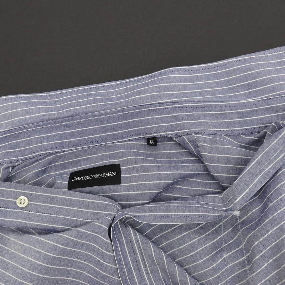 【中古】エンポリオ アルマーニ EMPORIO ARMANI ストライプ レギュラーカラー カジュアルシャツ ライトネイビーxホワイト【サイズ42】【 状態ランクB 】【 メンズ 】