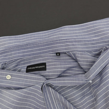 【中古】エンポリオ アルマーニ EMPORIO ARMANI ストライプ レギュラーカラー カジュアルシャツ ライトネイビーxホワイト【サイズ42】【 状態ランクB 】【 メンズ 】