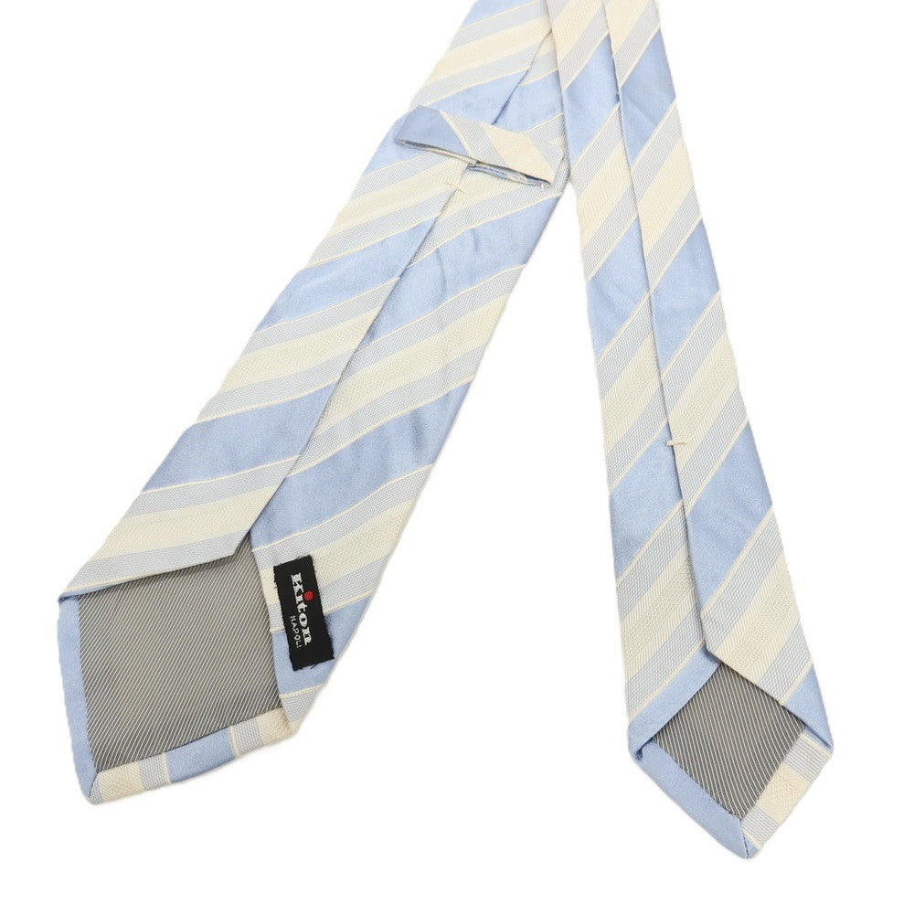 【中古】キートン Kiton シルク ストライプ柄ネクタイ ホワイトxライトブルー【 状態ランクC 】【 メンズ 】