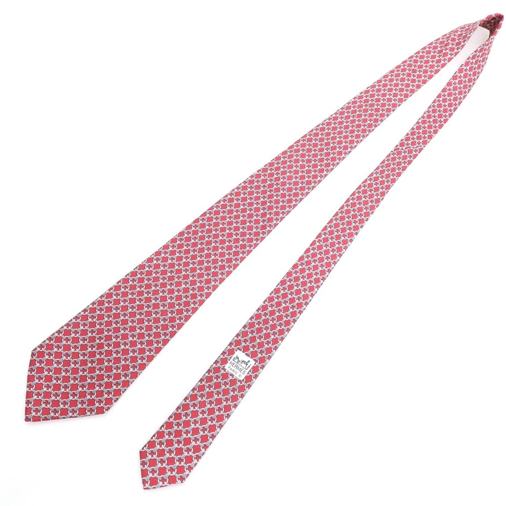 【中古】エルメス HERMES シルク プリント チェーン柄ネクタイ ワイン【 状態ランクA 】【 メンズ 】