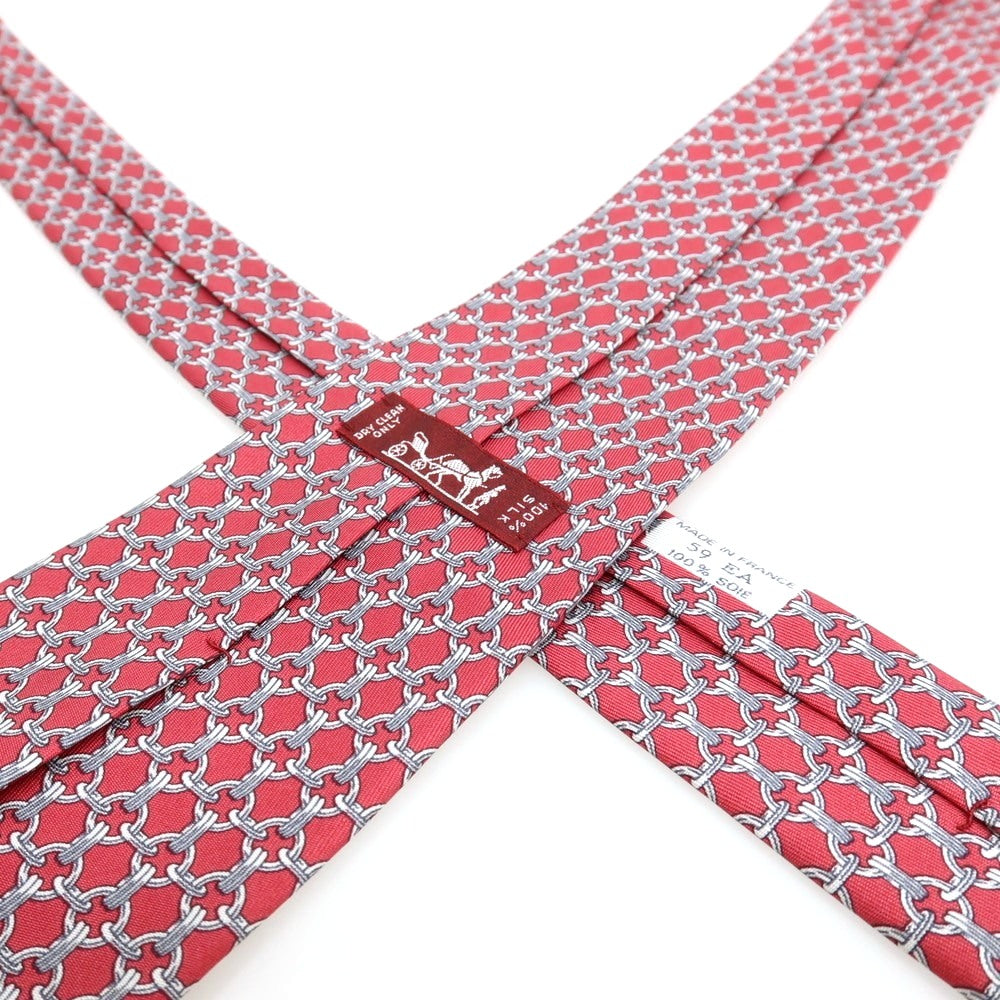 【中古】エルメス HERMES シルク プリント チェーン柄ネクタイ ワイン【 状態ランクA 】【 メンズ 】