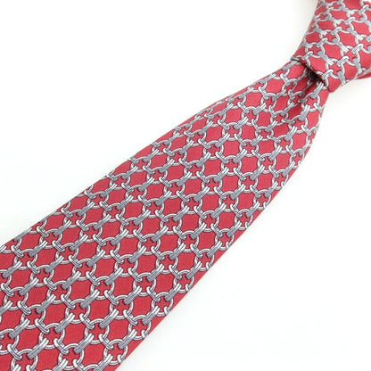 【中古】エルメス HERMES シルク プリント チェーン柄ネクタイ ワイン【 状態ランクA 】【 メンズ 】