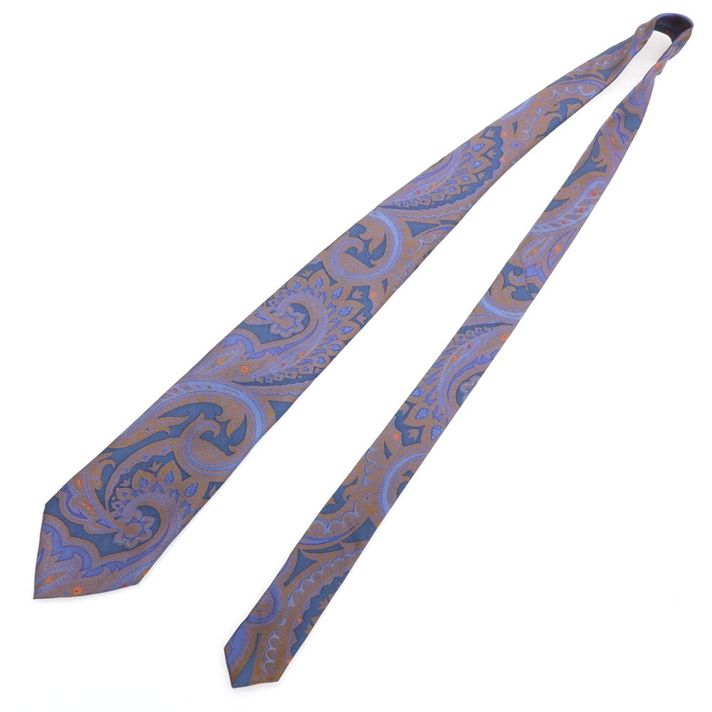 【中古】エトロ ETRO シルク プリント 更紗柄ネクタイ ネイビーxブラウン【 状態ランクB 】【 メンズ 】