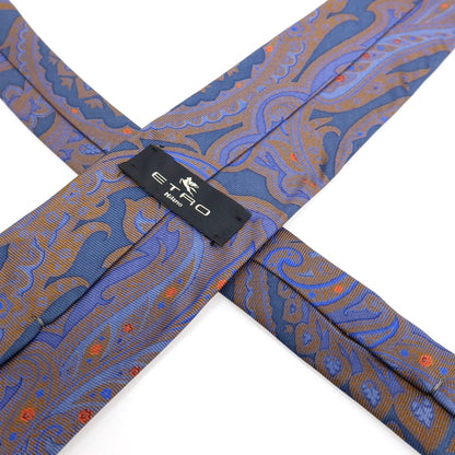 【中古】エトロ ETRO シルク プリント 更紗柄ネクタイ ネイビーxブラウン【 状態ランクB 】【 メンズ 】