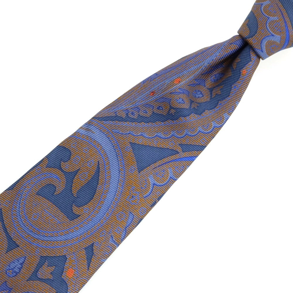 【中古】エトロ ETRO シルク プリント 更紗柄ネクタイ ネイビーxブラウン【 状態ランクB 】【 メンズ 】