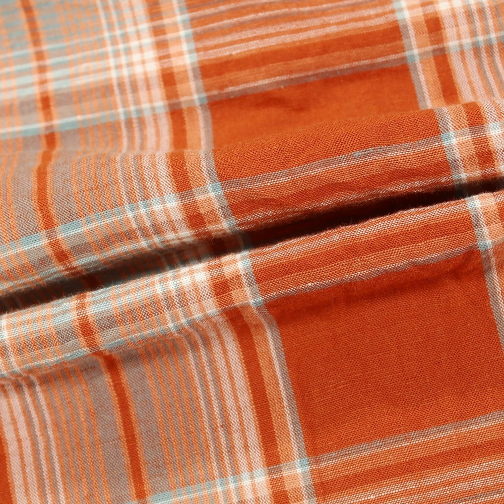 【中古】ペンドルトン PENDLETON リネンコットン チェック クルーネック プルオーバーシャツ 半袖カットソー ダークオレンジxホワイト【サイズM】【 状態ランクB 】【 メンズ 】