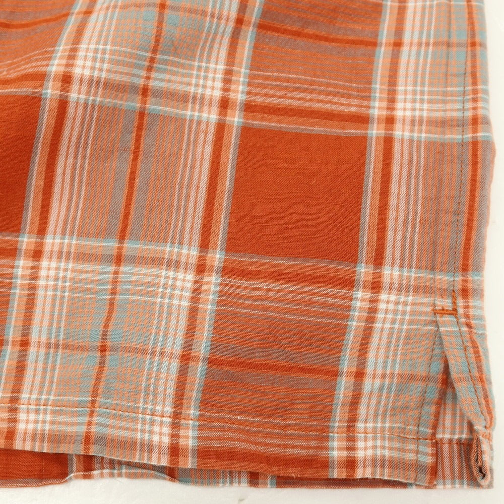 【中古】ペンドルトン PENDLETON リネンコットン チェック クルーネック プルオーバーシャツ 半袖カットソー ダークオレンジxホワイト【サイズM】【 状態ランクB 】【 メンズ 】