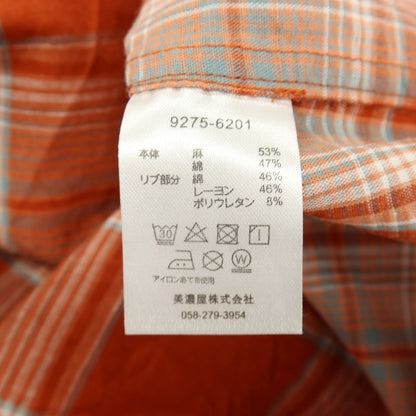 【中古】ペンドルトン PENDLETON リネンコットン チェック クルーネック プルオーバーシャツ 半袖カットソー ダークオレンジxホワイト【サイズM】【 状態ランクB 】【 メンズ 】