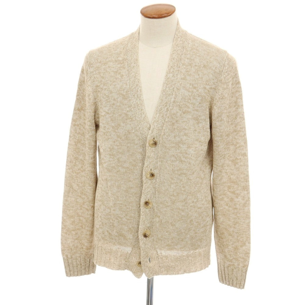 【中古】セッテフィーリ カシミア Settefili Cashmere リネンコットン ニット カーディガン ダークベージュxホワイト【サイズ48/S】【 状態ランクB 】【 メンズ 】