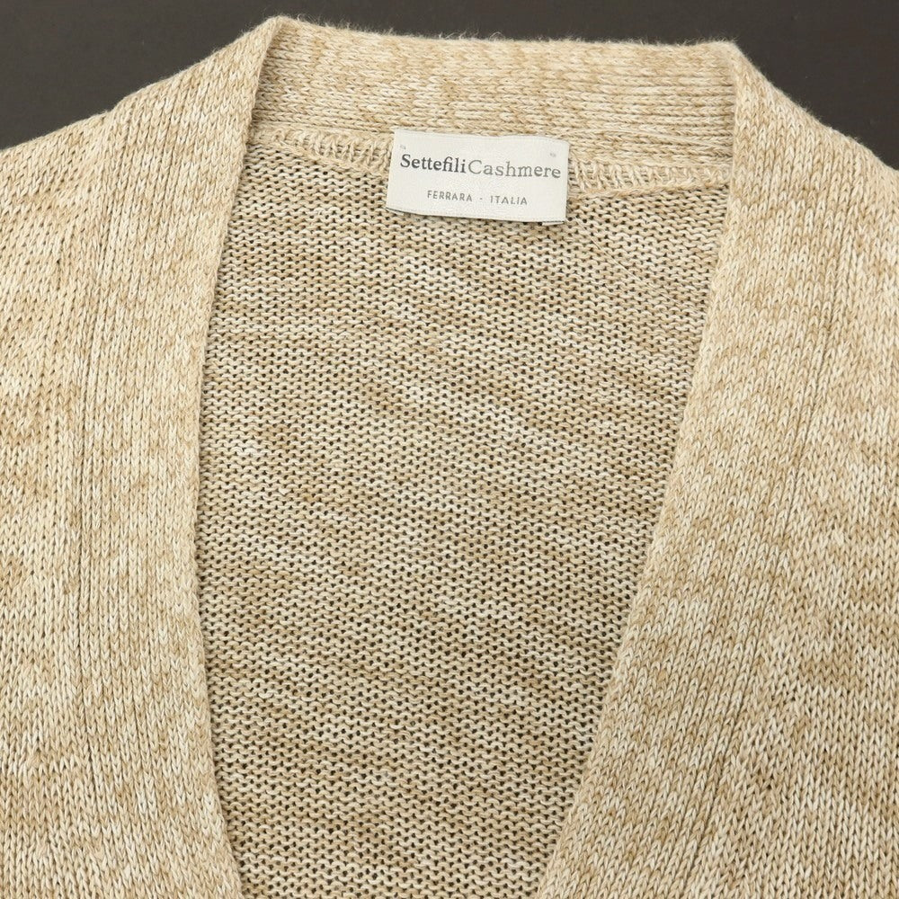 【中古】セッテフィーリ カシミア Settefili Cashmere リネンコットン ニット カーディガン ダークベージュxホワイト【サイズ48/S】【 状態ランクB 】【 メンズ 】