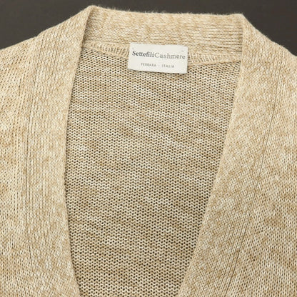 【中古】セッテフィーリ カシミア Settefili Cashmere リネンコットン ニット カーディガン ダークベージュxホワイト【サイズ48/S】【 状態ランクB 】【 メンズ 】