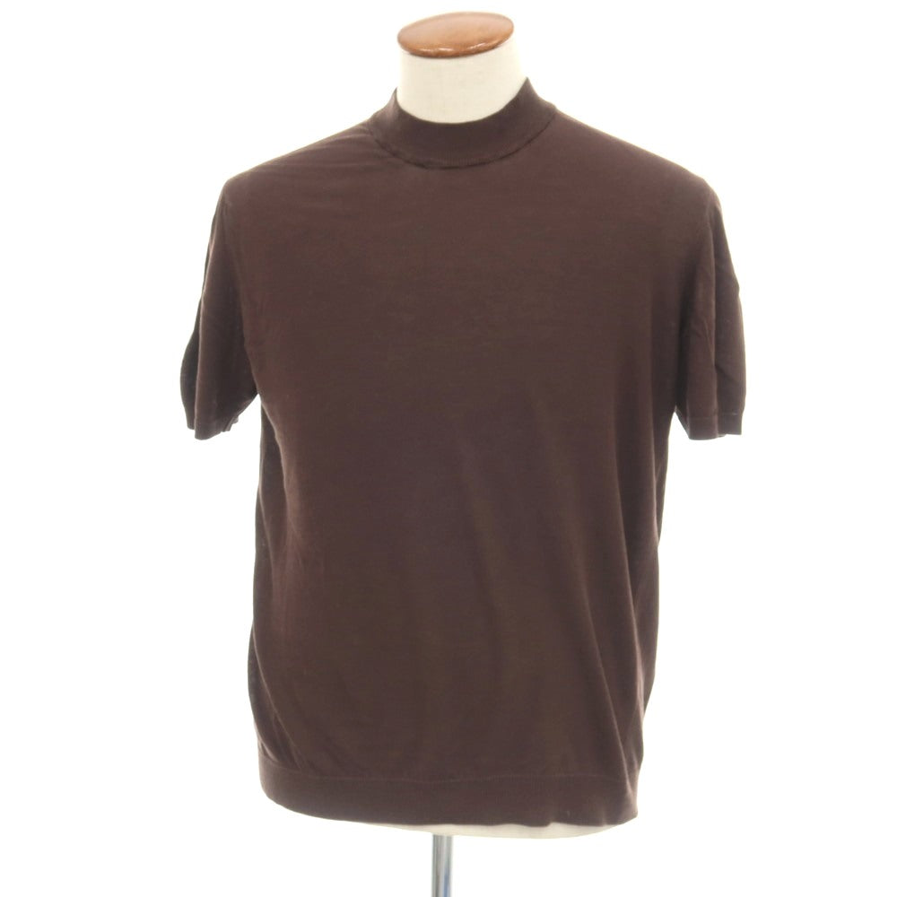 【中古】ロベルトコリーナ ROBERTO COLLINA ハイゲージ コットン系 モックネック 半袖 プルオーバーニット ダークブラウン【サイズ48】【 状態ランクC 】【 メンズ 】
