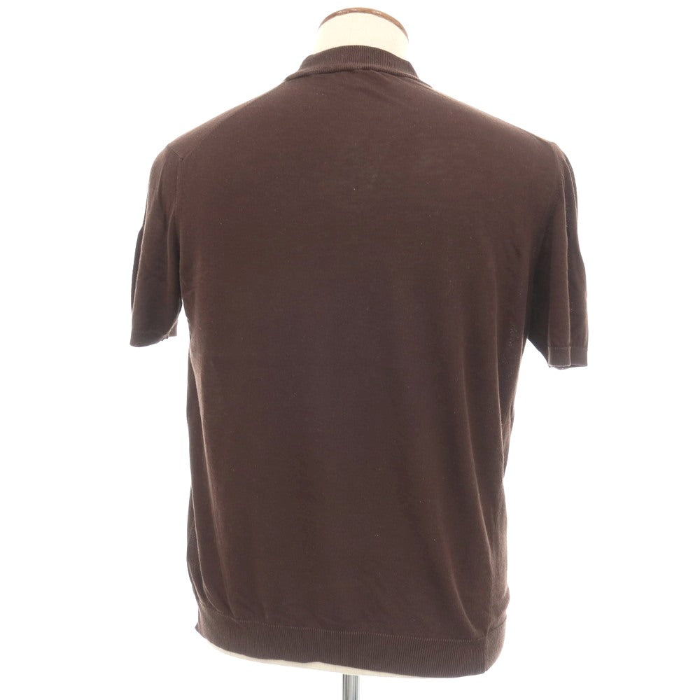 【中古】ロベルトコリーナ ROBERTO COLLINA ハイゲージ コットン系 モックネック 半袖 プルオーバーニット ダークブラウン【サイズ48】【 状態ランクC 】【 メンズ 】