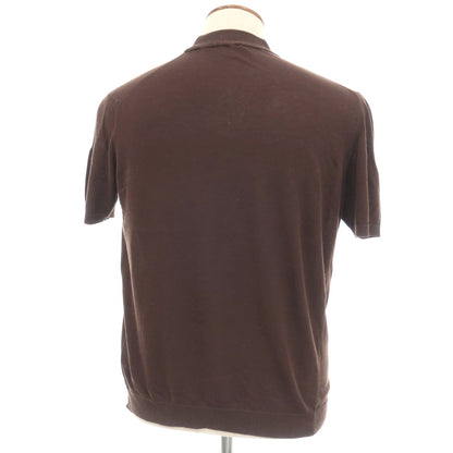【中古】ロベルトコリーナ ROBERTO COLLINA ハイゲージ コットン系 モックネック 半袖 プルオーバーニット ダークブラウン【サイズ48】【 状態ランクC 】【 メンズ 】
