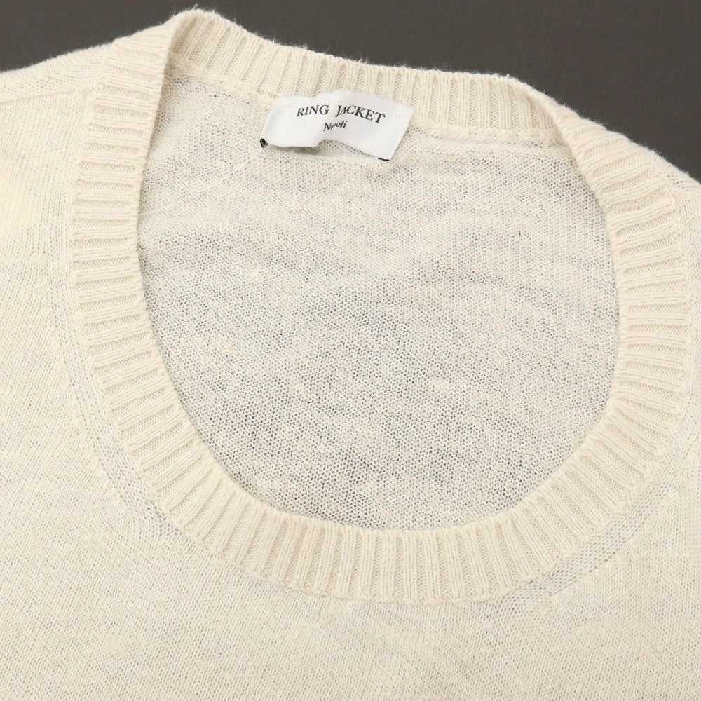 【中古】リングヂャケット RING JACKET リネンコットン クルーネック 半袖 プルオーバーニット アイボリー【サイズ3】【 状態ランクB 】【 メンズ 】