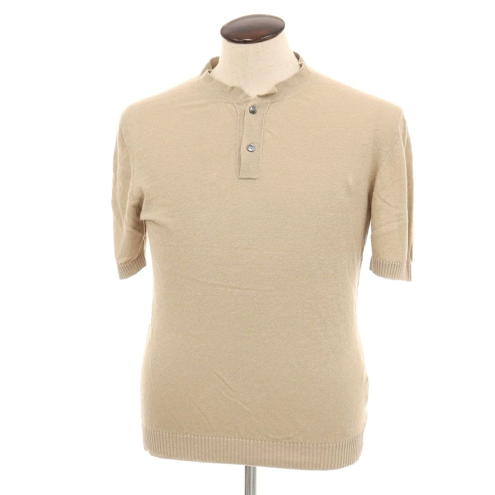 【中古】リングヂャケット RING JACKET リネンコットン ヘンリーネック 半袖 プルオーバーニット ダークベージュ【サイズ3】【 状態ランクB 】【 メンズ 】