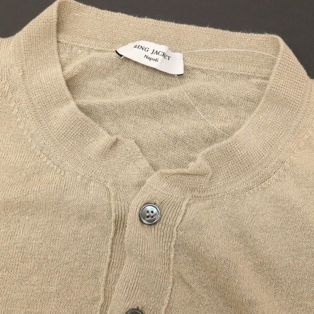 【中古】リングヂャケット RING JACKET リネンコットン ヘンリーネック 半袖 プルオーバーニット ダークベージュ【サイズ3】【 状態ランクB 】【 メンズ 】