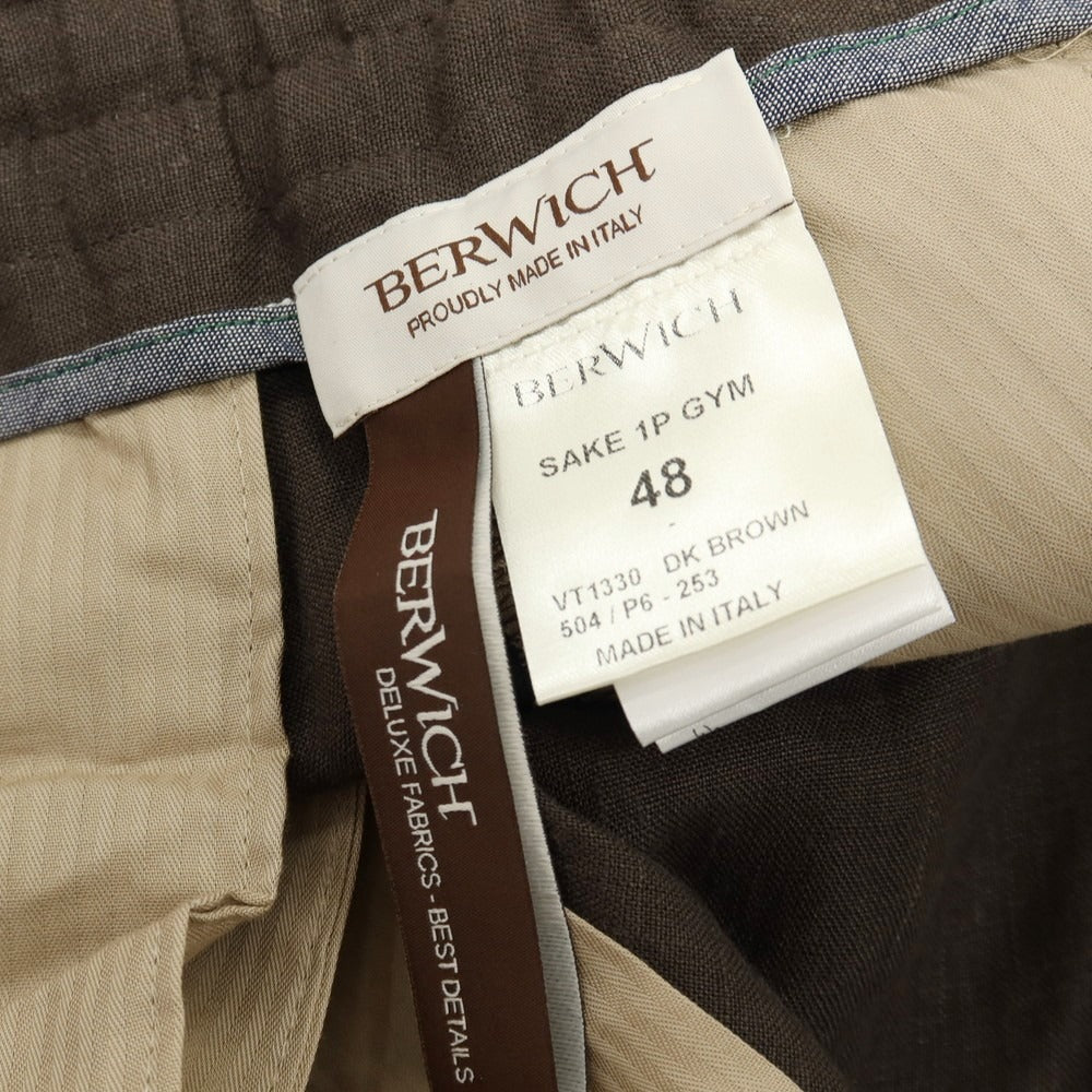 【中古】【未使用】ベルウィッチ BERWICH リネン イージーカジュアルスラックスパンツ ダークブラウン【サイズ48】【 状態ランクS 】【 メンズ 】