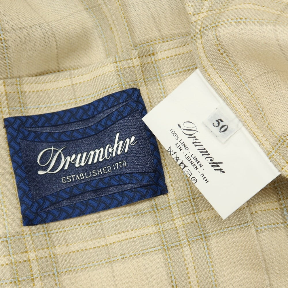 【新品】ドルモア DRUMOHR リネン チェック 2B テーラードジャケット ベージュxグレー【サイズ50】【 状態ランクN 】【 メンズ 】