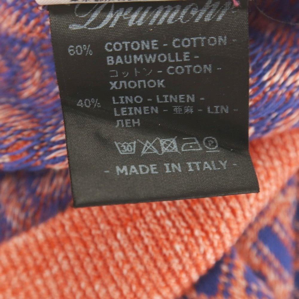 【新品】ドルモア DRUMOHR コットンリネン ビスコッティ柄 カーディガン オレンジxブルー【サイズ46】【 状態ランクN 】【 メンズ 】