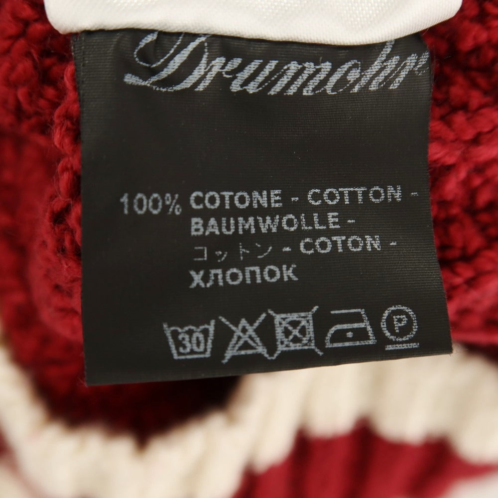 【新品】ドルモア DRUMOHR ミドルゲージ コットン ケーブル編み Vネック チルデン プルオーバーニット レッドxホワイト【サイズ50】【 状態ランクN 】【 メンズ 】