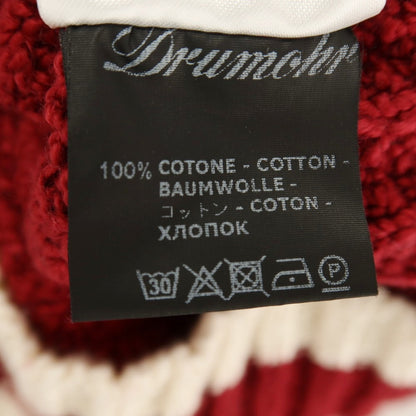 【新品】ドルモア DRUMOHR ミドルゲージ コットン ケーブル編み Vネック チルデン プルオーバーニット レッドxホワイト【サイズ50】【 状態ランクN 】【 メンズ 】