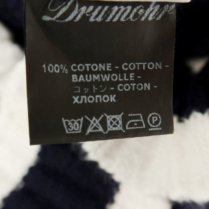 【新品】ドルモア DRUMOHR ミドルゲージ コットン ケーブル編み Vネック チルデン プルオーバーニット ネイビーxホワイト【サイズ46】【 状態ランクN 】【 メンズ 】