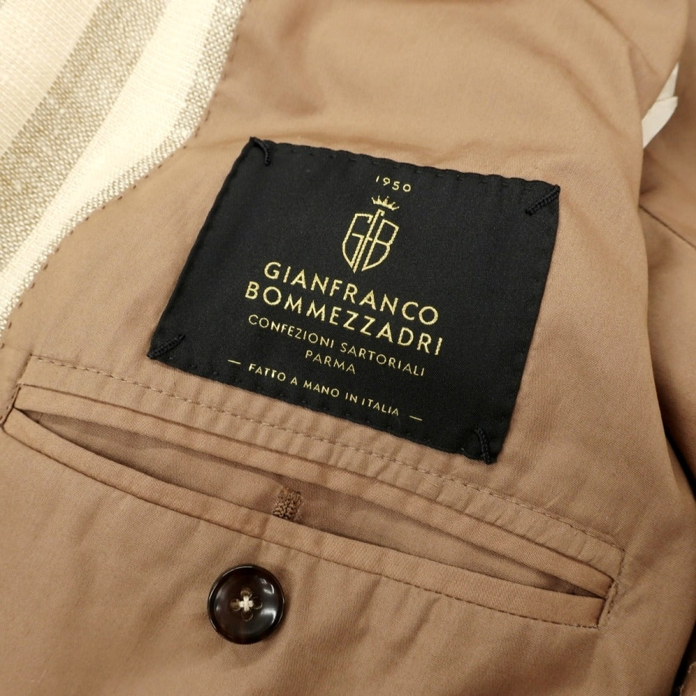 【新品】ジャン フランコ ボメザドリ Gian Franco Bommezzadri シルクリネンウール ストライプ 3B テーラードジャケット ベージュ系【サイズ50】【 状態ランクN 】【 メンズ 】