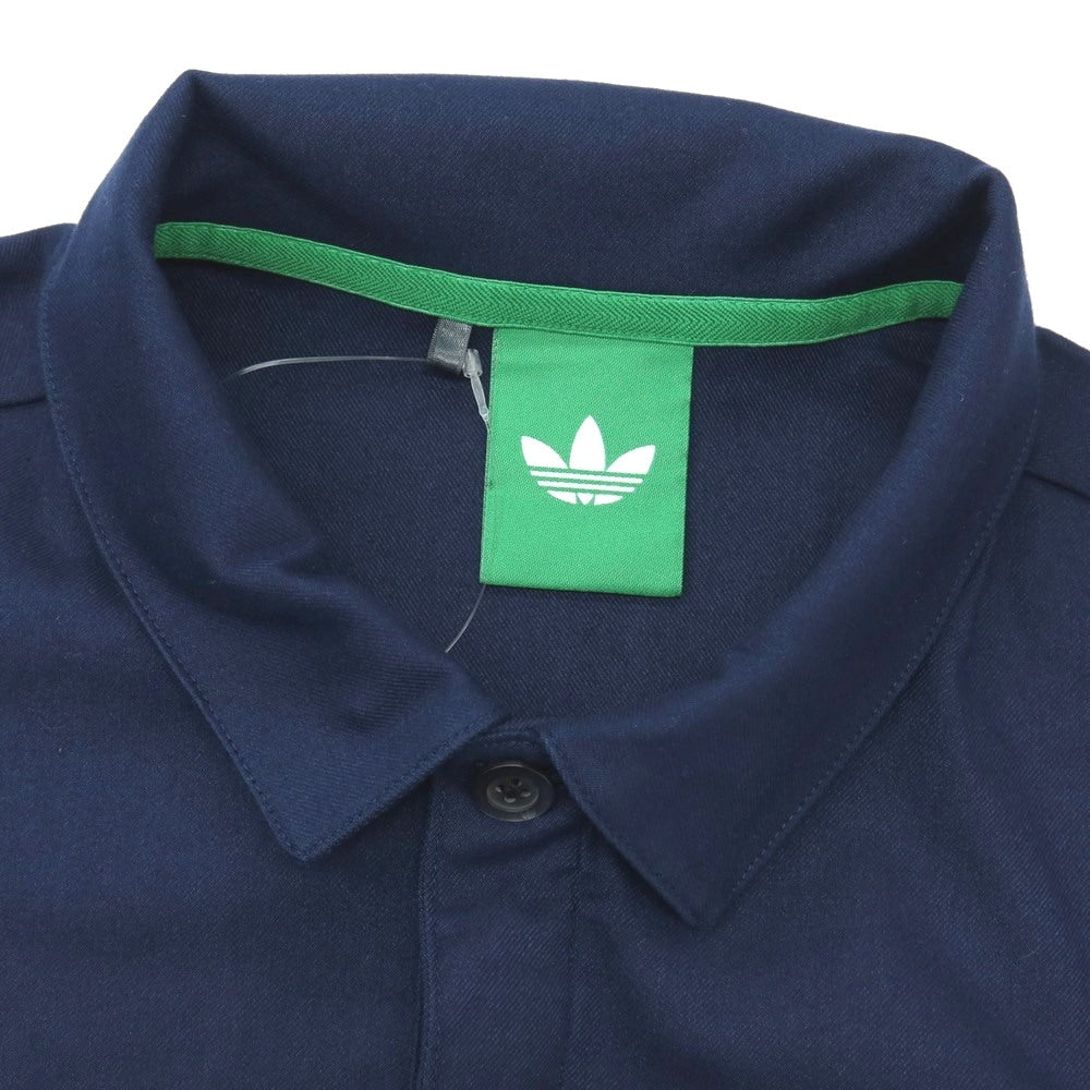 【中古】アディダス adidas コットンポリエステル系 ウインドジャケット 長袖ポロシャツ ネイビー【サイズ表記なし（L位）】【 状態ランクB 】【 メンズ 】