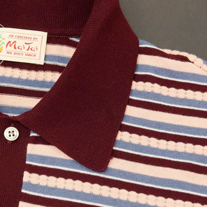 【中古】マイタイ Mai Tai 2026年春夏 コットン ボーダー 半袖 ポロニット ピンクxワインレッド【サイズM】【 状態ランクB 】【 メンズ 】
