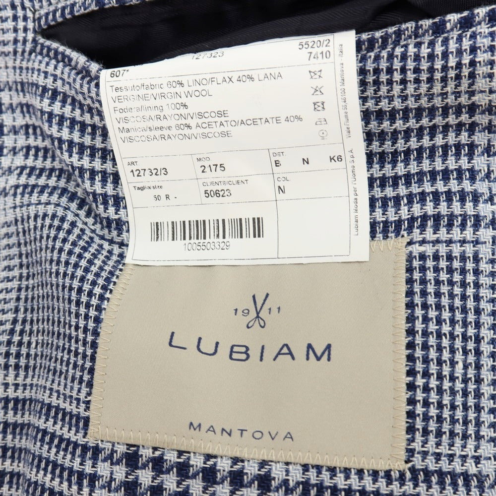 【中古】ルビアム LUBIAM リネンウール グレンチェック 2B テーラードジャケット ライトブルーxネイビー【サイズ50】【 状態ランクB 】【 メンズ 】