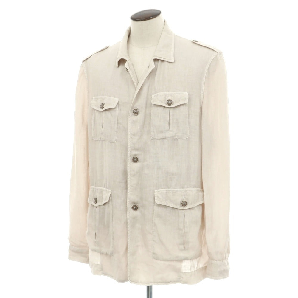 【中古】グランサッソ GRAN SASSO VINTAGE リネン サファリジャケット アイボリーベージュ【サイズ54】【 状態ランクB 】【 メンズ 】