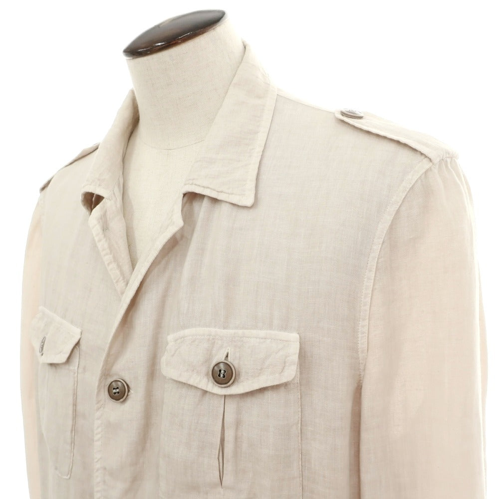 【中古】グランサッソ GRAN SASSO VINTAGE リネン サファリジャケット アイボリーベージュ【サイズ54】【 状態ランクB 】【 メンズ 】