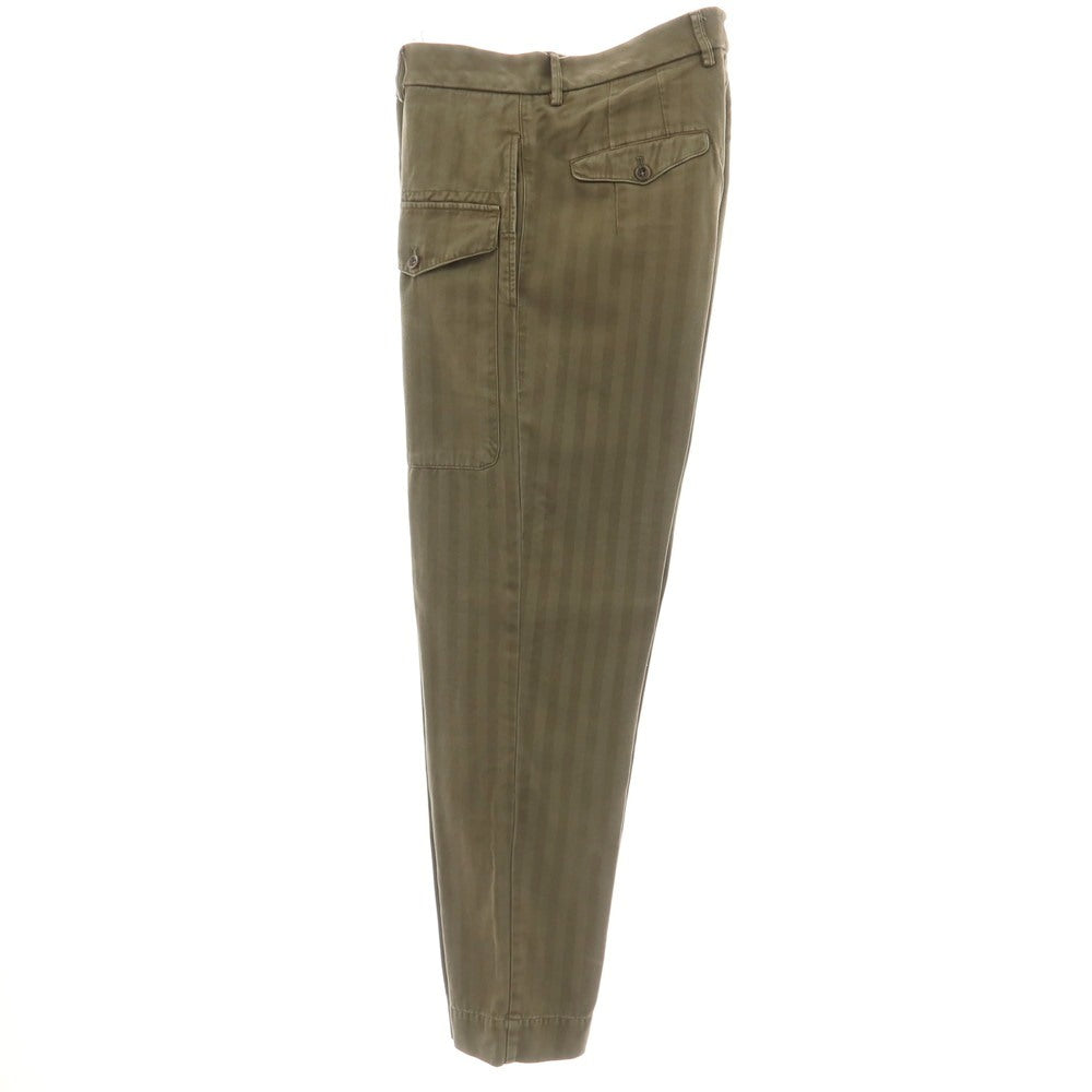 【中古】ジーティーアー G.T.A LORENZO コットンリヨセル ヘリンボーン カジュアルパンツ オリーブ【サイズ50】【 状態ランクC 】【 メンズ 】