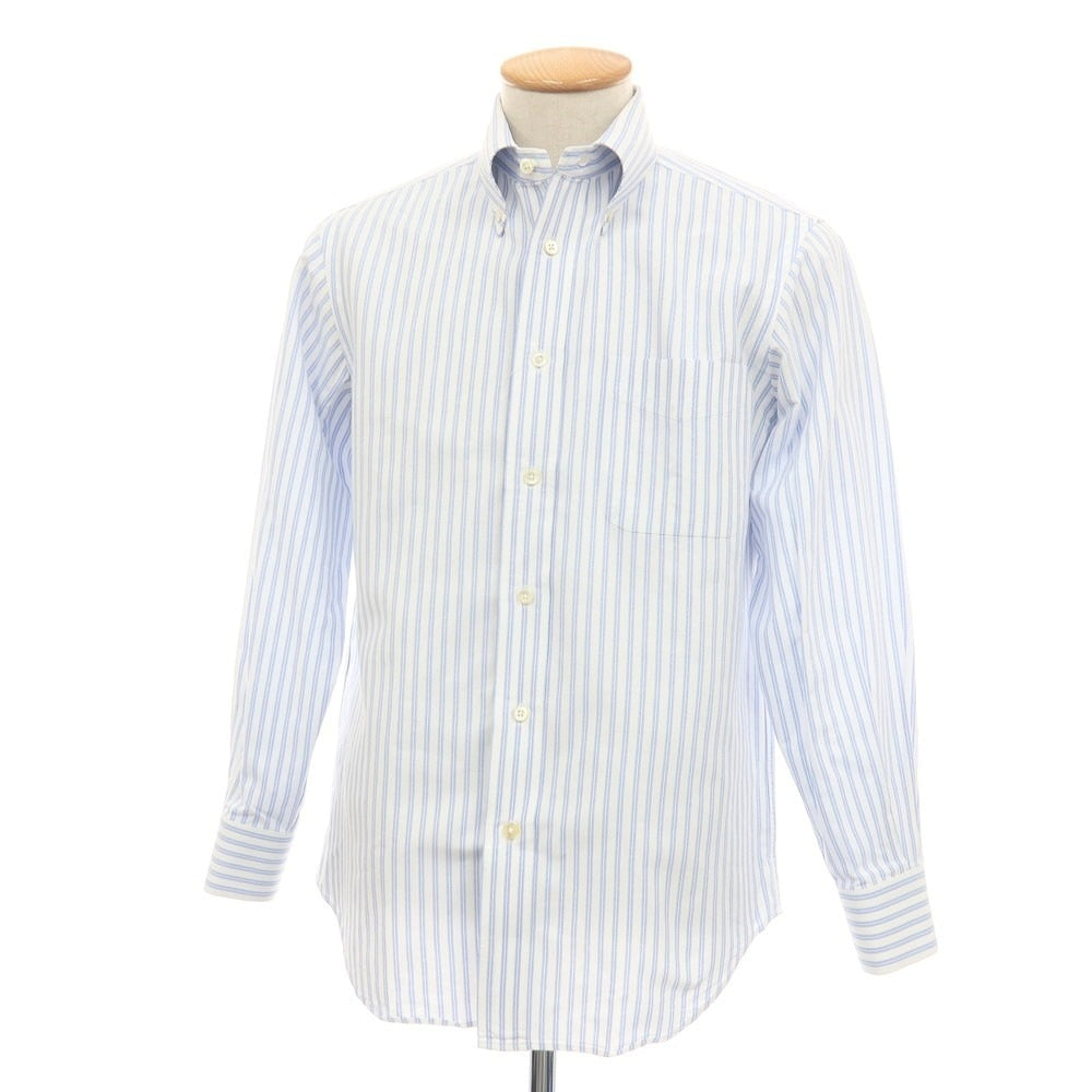 【中古】メイカーズシャツ カマクラ Makers Shirt 鎌倉 コットン ストライプ ボタンダウン ドレスシャツ ホワイトxブルー【サイズ38】【 状態ランクC 】【 メンズ 】