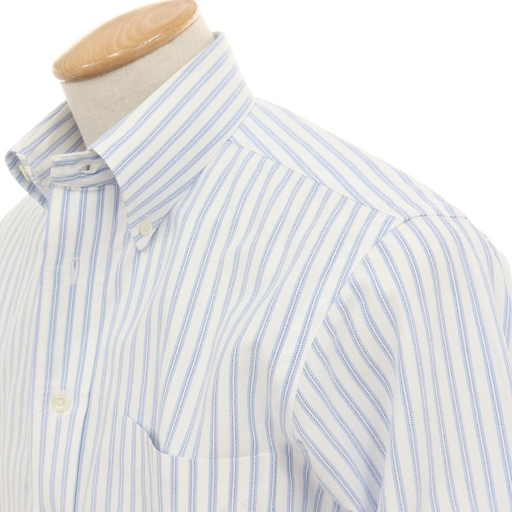 【中古】メイカーズシャツ カマクラ Makers Shirt 鎌倉 コットン ストライプ ボタンダウン ドレスシャツ ホワイトxブルー【サイズ38】【 状態ランクC 】【 メンズ 】